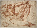 Michelangelo – Studies of a reclining male nude: Adam in the fresco 'The Creation of Man' on the vault of the Sistine Chapel, c. 1511