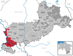 Läget för staden Hann. Münden i Landkreis Göttingen