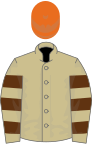 Beige, Brown hooped sleeves, Orange cap