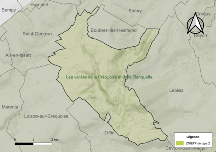 Carte de la ZNIEFF de type 2 sur la commune.