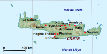 Les principaux sites de Crète occupés durant la période « mycénienne » (Minoen Récent III).