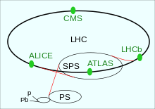 Anordnung der verschiedenen Beschleuniger und Detektoren des LHC