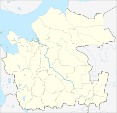 Mapa konturowa obwodu archangielskiego, na dole nieco na lewo znajduje się punkt z opisem „Ust´-Szonosza”