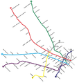 Red de subterráneos en operación y en obra (en gris) a agosto de 2014.