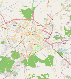 Mapa konturowa Białegostoku, w centrum znajduje się punkt z opisem „Las Zwierzyniecki”