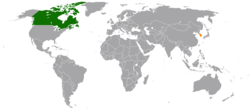 Map indicating locations of Canada and South Korea