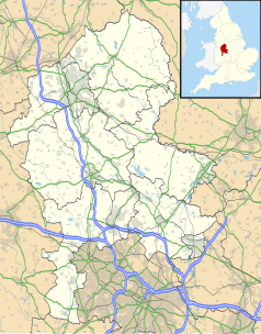 Mapa konturowa Staffordshire, po lewej znajduje się punkt z opisem „Seighford”