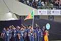 Athletes from Sri Lanka bearing the national flag during the opening ceremony.