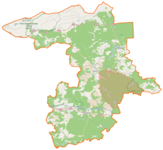 Mapa konturowa powiatu sulęcińskiego, po prawej znajduje się punkt z opisem „Trześniówek”