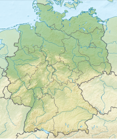 Mapa konturowa Niemiec, w centrum znajduje się punkt z opisem „miejsce bitwy”