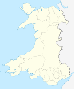 Mapa konturowa Walii, na dole po prawej znajduje się punkt z opisem „Caerphilly”