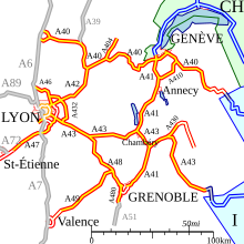 Carte des autoroutes A40 à A49