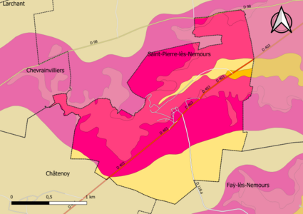 Carte montrant en couleurs le zonage géologique simplifié d'une commune