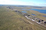 Luftaufnahme der Tundrenlandschaft bei Kivalliq, Nunavut