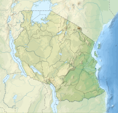 Mapa konturowa Tanzanii, po prawej nieco na dole znajduje się punkt z opisem „Mafia”