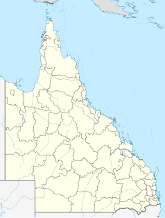 Mapa konturowa Queenslandu, blisko prawej krawiędzi na dole znajduje się punkt z opisem „Fernvale”