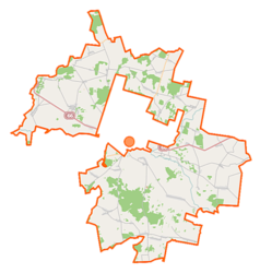 Mapa konturowa gminy wiejskiej Brańsk, u góry znajduje się punkt z opisem „Zanie”