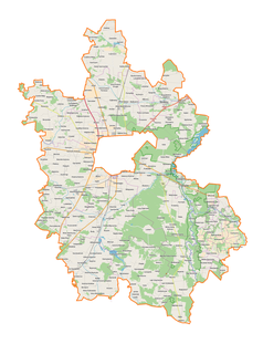 Mapa konturowa powiatu piotrkowskiego, na dole po lewej znajduje się punkt z opisem „Kolonia Gorzędów”