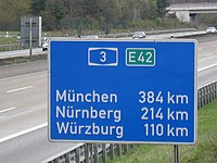 Destination confirmation sign on the German A3 (part of E42)