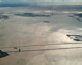 De Severn Bridges nabij de monding van de Severn