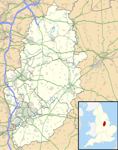 Mapa konturowa Nottinghamshire, blisko dolnej krawiędzi po lewej znajduje się punkt z opisem „Thorpe in the Glebe”