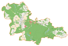 Mapa konturowa gminy Sulęcin, blisko prawej krawiędzi na dole znajduje się punkt z opisem „Zarzyń”