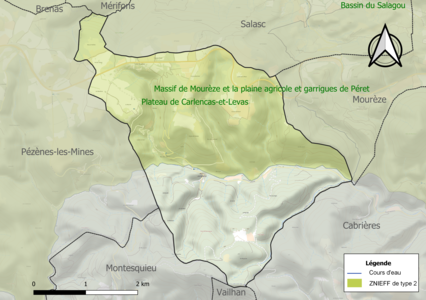 Carte de la ZNIEFF de type 2 sur la commune.