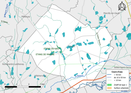 Carte des ZNIEFF de type 1 localisées sur la commune[Note 2].