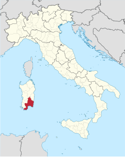 Location of Cagliari in Sardinia (and Italy)