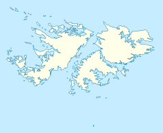 Mapa konturowa Falklandów, po prawej znajduje się punkt z opisem „Mount Pleasant Airfield Oval”