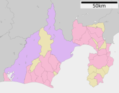 Mapa konturowa prefektury Shizuoka, po prawej znajduje się punkt z opisem „Kannami”