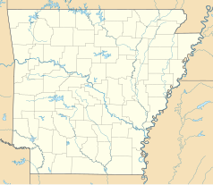 Mapa konturowa Arkansas, u góry po lewej znajduje się punkt z opisem „Tontitown”