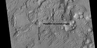 Arrows point to possible pingos, as seen by HiRISE under HiWish program. Pingos contain a core of pure ice.