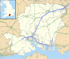 Mapa konturowa Hampshire, po prawej nieco u góry znajduje się punkt z opisem „RAF Lasham”