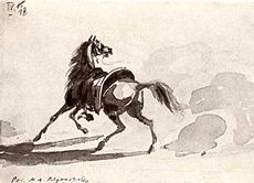 "Cavallo sellato", disegno eseguito con la seppia, 1830.