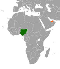 Map indicating locations of Nigeria and United Arab Emirates