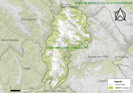 Carte de la ZNIEFF de type 2 sur la commune.