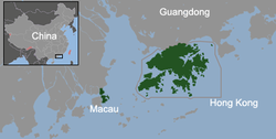 Macau and Hong Kong in Pearl River Delta in southeastern China