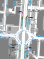 Mapa zonal de la estación de metro de Santiago Bernabéu con los recorridos de las líneas de autobuses, entre las que aparece el 27.