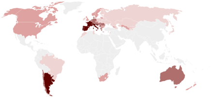 Carte du monde montrant une forte consommation en Europe et en Amérique du Sud