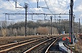 Spoorvertakking 'Blauwe Toren' vóór de aanleg van de Engelse vertakking. Links lijn 51A, op de voorgrond de twee sporen van lijn 51.