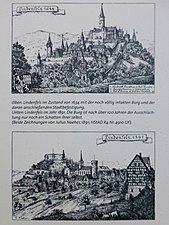 Ansichten Lindenfels um 1634 und 1891