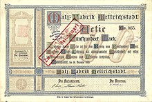 Gründeraktie der Malz-Fabrik Mellrichstadt über 500 Mark, ausgegeben am 30. Dezember 1883, original unterschrieben von dem bedeutenden jüdischen Bankier und Politiker Komm.-Rat Dr. Gustav Strupp als Vorsitzender des Aufsichtsrates der Aktiengesellschaft.