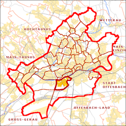 Niederrads läge i Frankfurt am Main