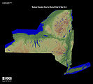 This relief map shows the lowlands in the centre of this ecoregion, and the Mohawk Valley linking to the Hudson River.