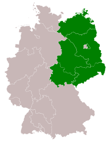 En vert : la République démocratique allemande et ses Länder jusqu'en 1952.