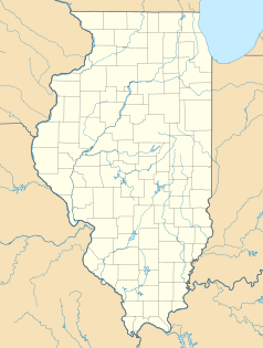 Mapa konturowa Illinois, blisko górnej krawiędzi po prawej znajduje się punkt z opisem „Highland Park”