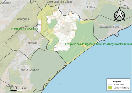 Carte des ZNIEFF de type 2 sur la commune.