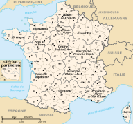 Carte des départements avec le nom des régions