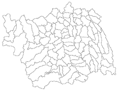 Mapa konturowa okręgu Bacău, na dole nieco na lewo znajduje się punkt z opisem „Slănic Moldova”